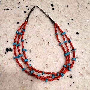 Native American Turquoise and Coral Beaded Necklace
